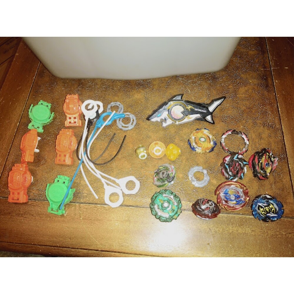 Big Lot of Vintage Beyblades Shark Launchers & More